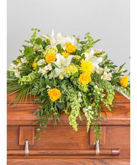 Classic Yellow and White Casket Spray