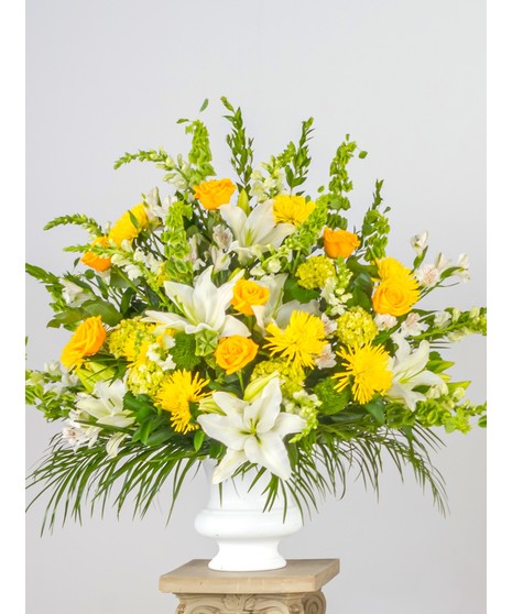 Yellow and White Fan Shaped Design