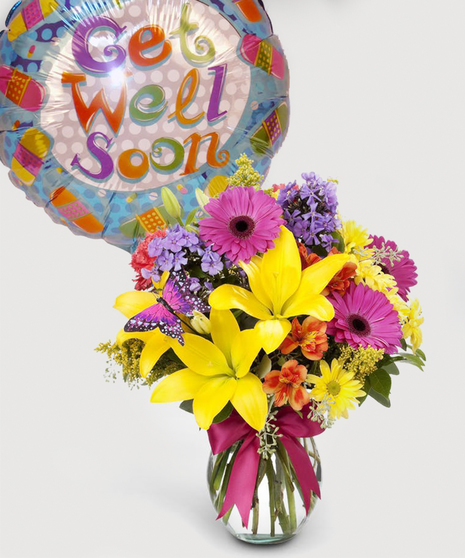 This duo features a Get Well Mylar balloon and our signature 