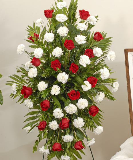 Red and White Roses and Carnations - Easel