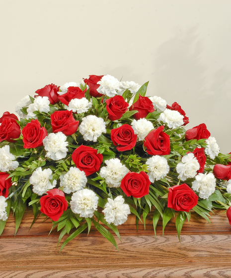 Red and White Roses and Carnations Casket Spray